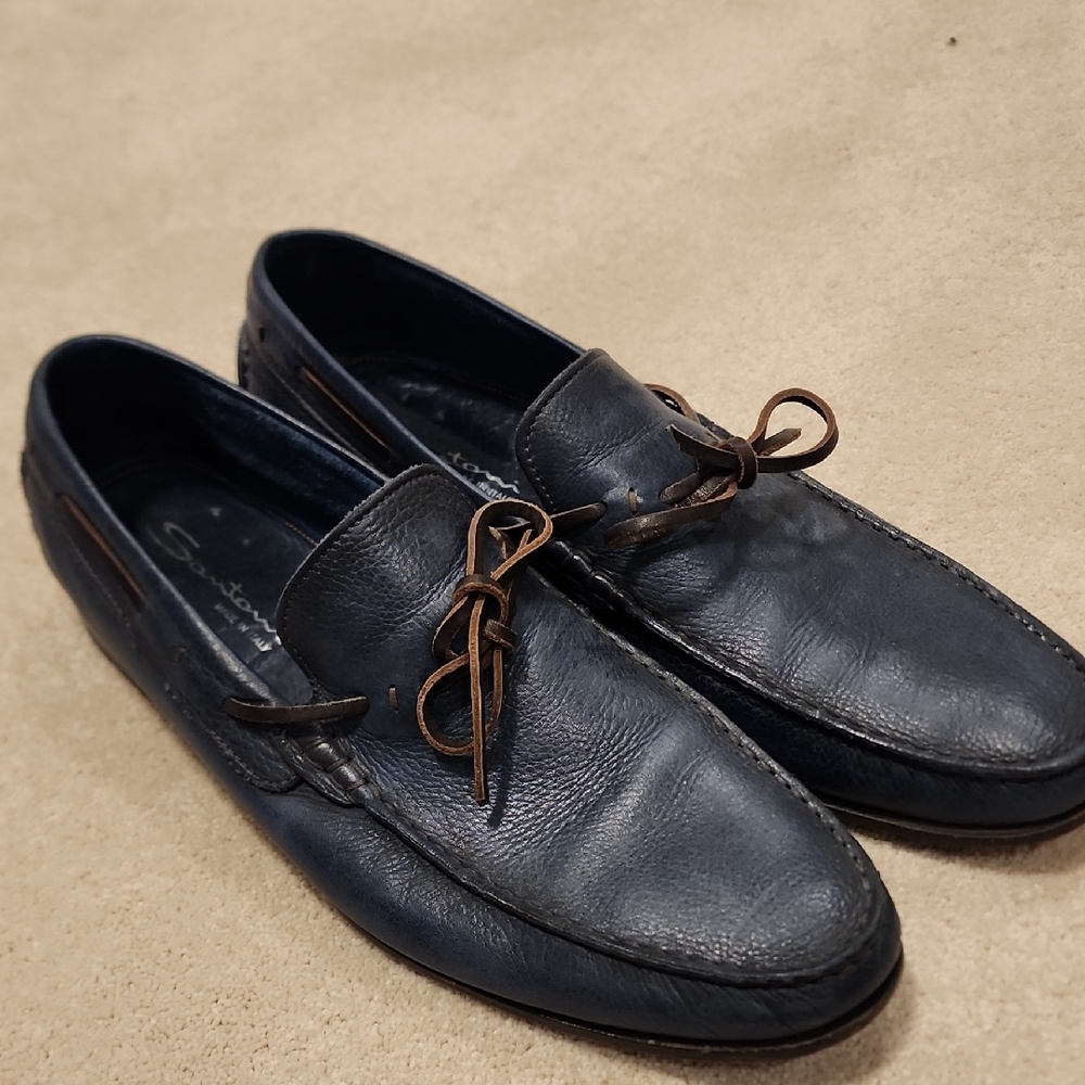 Santoni Dark Blue Leather Loafers